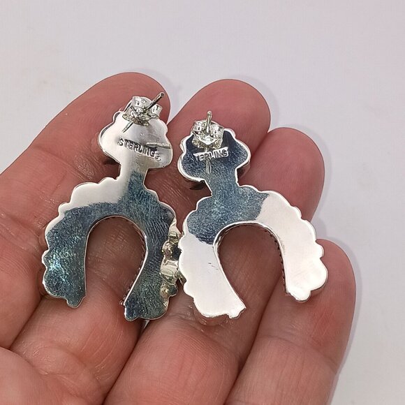 Southwest Sterling Silver Turquoise Naja Earrings Large 1.5" Long Statement - Picture 3 of 4